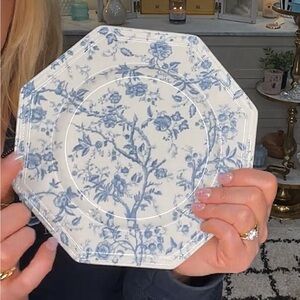 Perriwinkle Blue Floral Octagonal Dinner Plates Set